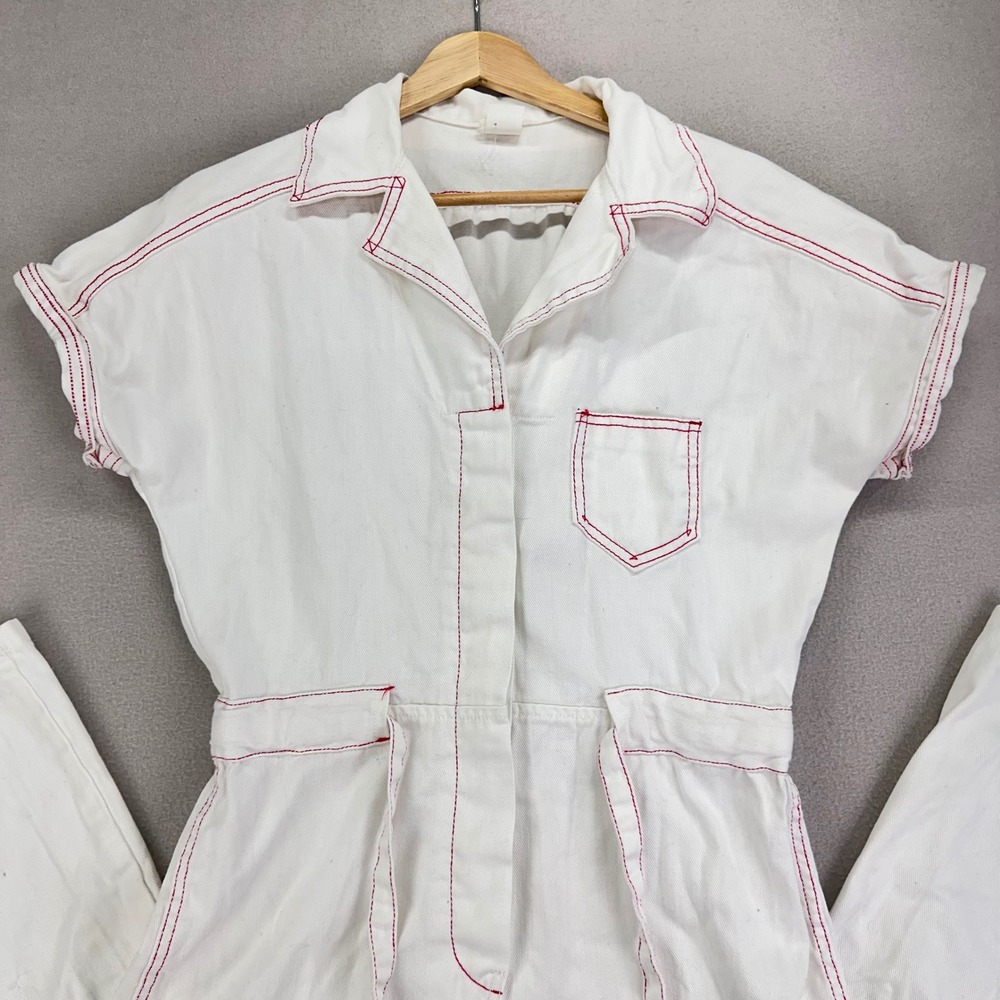 American Vintage White Jumpsuit with Red Topstitching